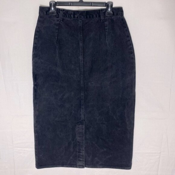Vintage Leigh Morgan Washed Black Denim Button Front Midi Pencil Skirt L - Picture 12 of 13